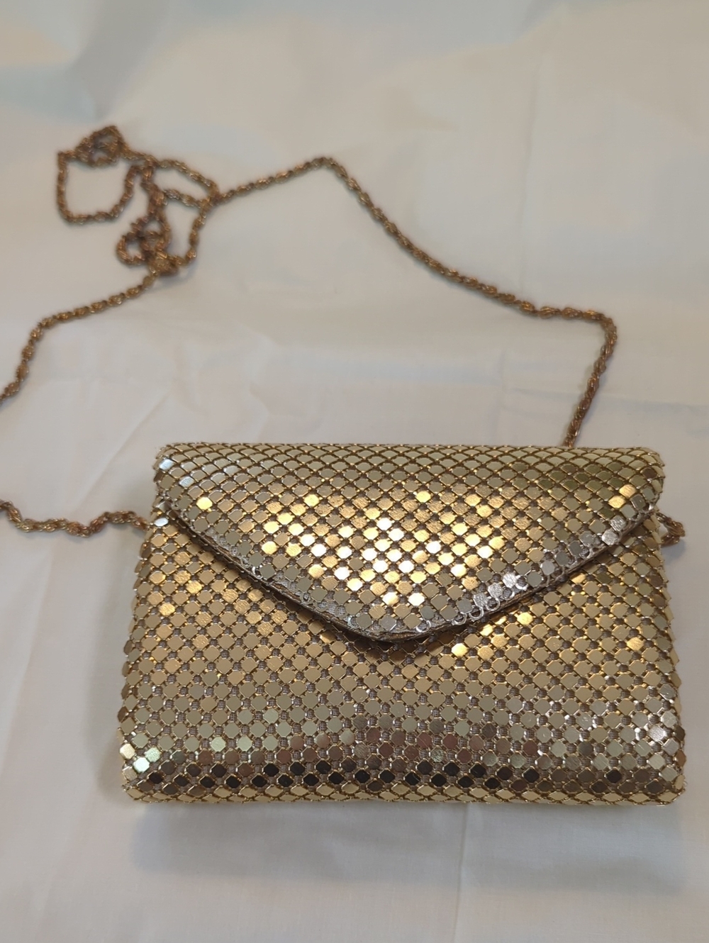 Vintage Gold Sequin Mesh Envelope Crossbody Bag